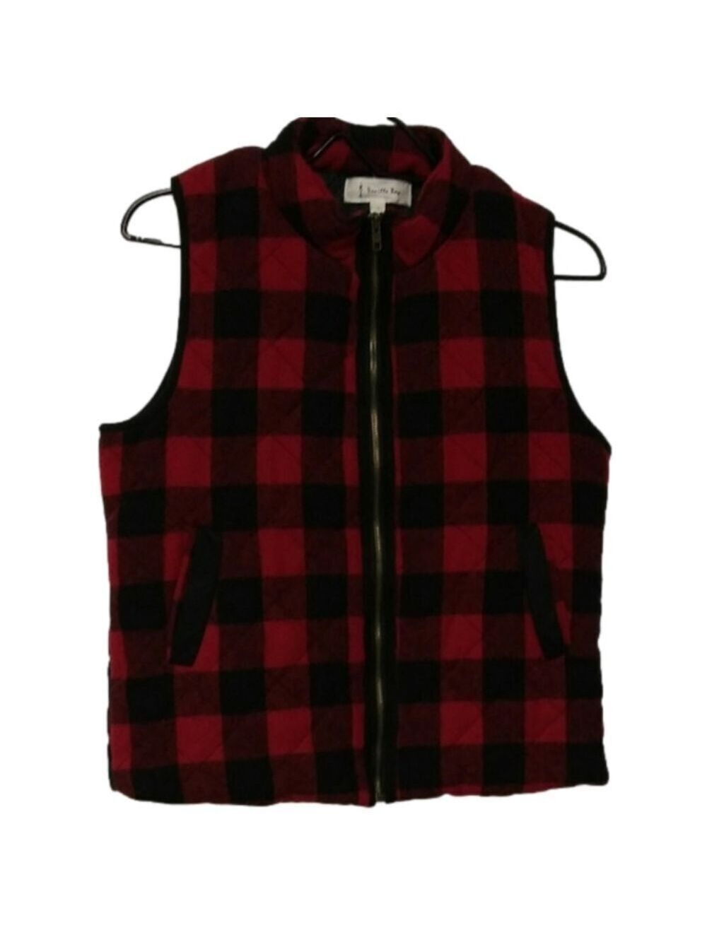 𝅺Vanilla Bay Red Black Buffalo Check Sleeveless Zip Up Quilted Outdoor Vest